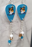 Calico Cat Guitar Pick Earrings with Swarovski Crystal Dangles