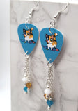 Calico Cat Guitar Pick Earrings with Swarovski Crystal Dangles