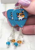 Calico Cat Guitar Pick Earrings with Swarovski Crystal Dangles