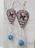 Cross and Butterfly With God All Things Are Possible Guitar Pick Earrings with Blue Pave Bead Dangles