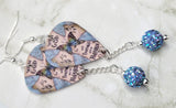 Cross and Butterfly With God All Things Are Possible Guitar Pick Earrings with Blue Pave Bead Dangles