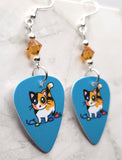 Calico Cat Guitar Pick Earrings with Topaz Swarovski Crystals