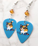 Calico Cat Guitar Pick Earrings with Topaz Swarovski Crystals