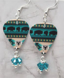 Teal and Black Southwestern Buffalo Patterned Guitar Pick Earrings with Swarovski Crystal Dangles