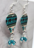 Teal and Black Southwestern Buffalo Patterned Guitar Pick Earrings with Swarovski Crystal Dangles