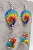 Bright and Colorful Tie Dye Guitar Pick Earrings with Pave Bead Dangles