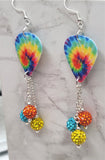 Bright and Colorful Tie Dye Guitar Pick Earrings with Pave Bead Dangles