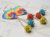 Bright and Colorful Tie Dye Guitar Pick Earrings with Pave Bead Dangles