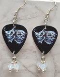 Skull Theater Mask Guitar Pick Earrings with Opal Swarovski Crystal Dangles