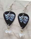 Skull Theater Mask Guitar Pick Earrings with Opal Swarovski Crystal Dangles