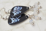 Skull Theater Mask Guitar Pick Earrings with Opal Swarovski Crystal Dangles