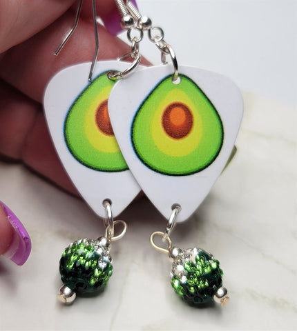 Avocado Guitar Pick Earrings with Green to White Ombre Pave Beads