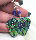 Cactus Guitar Pick Earrings with Blue Swarovski Crystals