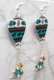 Southwestern Horse Pattern Guitar Pick Earrings with Horse Charms and Swarovski Crystal Dangles