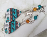 Southwestern Horse Pattern Guitar Pick Earrings with Horse Charms and Swarovski Crystal Dangles