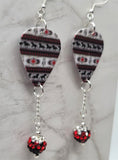 Red and Black Southwestern Horse Pattern Guitar Pick Earrings with Red, Back and White Pave Bead Dangles