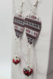 Red and Black Southwestern Horse Pattern Guitar Pick Earrings with Red, Back and White Pave Bead Dangles