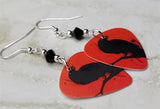 Raven on a Red Background Guitar Pick Earrings with Black Swarovski Crystals
