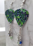 Cactus Guitar Pick Earrings with Cactus Charm and Swarovski Crystal Dangles