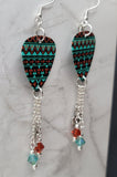 Turquoise and Burnt Red Southwestern Guitar Pick Earrings with Cactus Charm and Swarovski Crystal Dangles