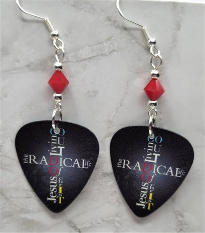 Living Out the Radical Life of Jesus Christ Guitar Pick Earrings with Red Swarovski Crystals