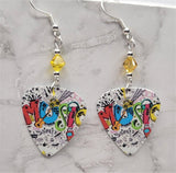 Music Guitar Pick Earrings with Yellow Swarovski Crystals