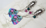 Retro Microphone on Colorful Guitar Pick Earrings with Retro Microphone Charm and Swarovski Crystal Dangles