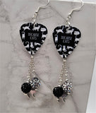 Because Cats Guitar Pick Earrings with Cat Charms and Pave Bead Dangles