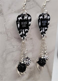 Because Cats Guitar Pick Earrings with Cat Charms and Pave Bead Dangles