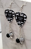 Because Cats Guitar Pick Earrings with Cat Charms and Pave Bead Dangles