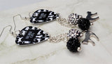 Because Cats Guitar Pick Earrings with Cat Charms and Pave Bead Dangles