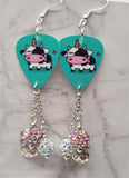 Cowicorn Guitar Pick Earrings with Cow Charm and Pave Bead Dangles