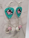 Cowicorn Guitar Pick Earrings with Cow Charm and Pave Bead Dangles