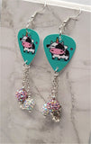 Cowicorn Guitar Pick Earrings with Cow Charm and Pave Bead Dangles