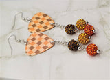 Autumnal Brown and Orange Argyle Guitar Pick with Pave Bead Dangles