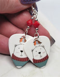 Woodland Creature Bear with a Bird on His Head Guitar Pick Earrings with Red Swarovski Crystals