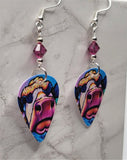 Vibrant Watercolor Style Cow Guitar Pick Earrings with Fuchsia Swarovski Crystals