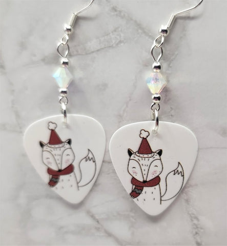 Woodland Creature Fox Guitar Pick Earrings with Clear ABx2 Swarovski Crystals