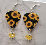 Sunflowers Guitar Pick Earrings with Yellow Swarovski Crystal Dangles