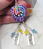 Peace Sign Tie Dye Guitar Pick Earrings with Peace Text Charm and  Swarovski Crystal Dangles