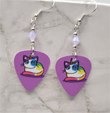 Calico Caticorn Guitar Pick Earrings with Violet Opal Swarovski Crystals