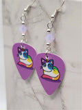 Calico Caticorn Guitar Pick Earrings with Violet Opal Swarovski Crystals