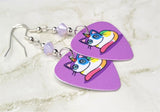 Calico Caticorn Guitar Pick Earrings with Violet Opal Swarovski Crystals