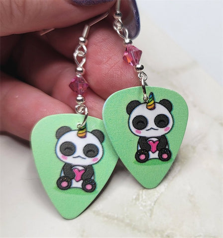 Pandacorn Guitar Pick Earrings with Pink AB Swarovski Crystals