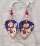 Snowman Guitar Pick Earrings with Red Swarovski Crystals