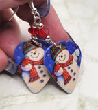 Snowman Guitar Pick Earrings with Red Swarovski Crystals