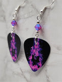 Guitar in Purple and Pink Smoke Guitar Pick Earrings with Fuchsia ABx2 Swarovski Crystals