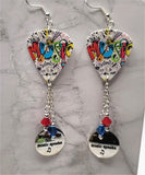 Music Guitar Pick Earrings with When Words Fail Music Speaks Stainless Steel Charms and Swarovski Crystal Dangles