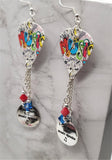 Music Guitar Pick Earrings with When Words Fail Music Speaks Stainless Steel Charms and Swarovski Crystal Dangles