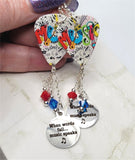 Music Guitar Pick Earrings with When Words Fail Music Speaks Stainless Steel Charms and Swarovski Crystal Dangles